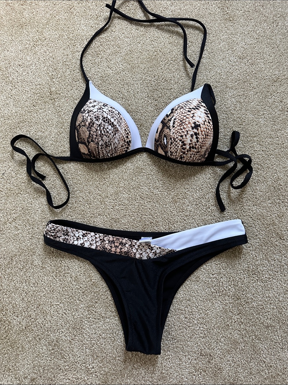 Women’s Black & Snake Print Push-Up Bikini Set